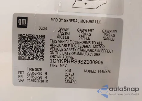 2025 Cadillac Xt6 Awd Sport z USA, uszkodzony, nr VIN 1GYKPHRS9SZ100906